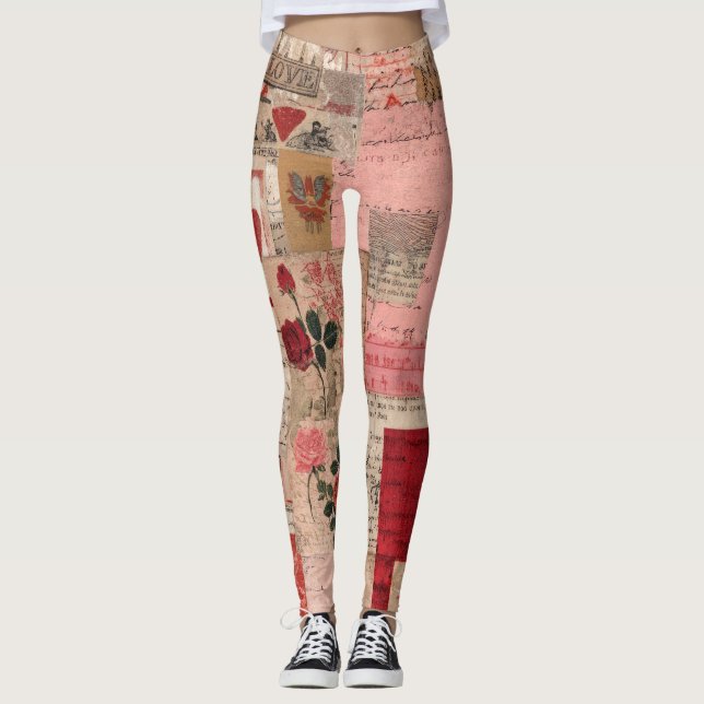 Legging Colagem Romântica Vintage de Rosa (1) (Frente)