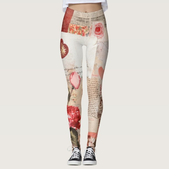 Legging Colagem Romântica Vintage de Rosa (3) (Frente)