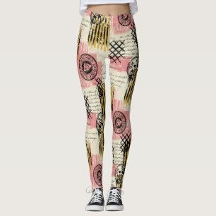 Legging Colagem Vintage de Mídia Mista - Papel Danificado