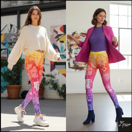 Legging Colcha Abstrata de Arte Popular com Gradiente de A