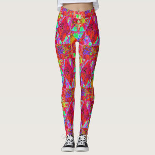 Legging Colcha Colorida de Jardim com Hortênsia Vermelha