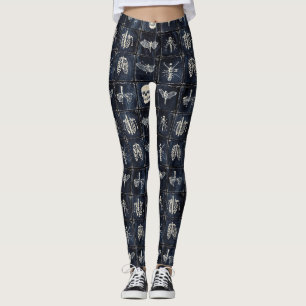 Legging Colcha de jeans com caveiras e insetos
