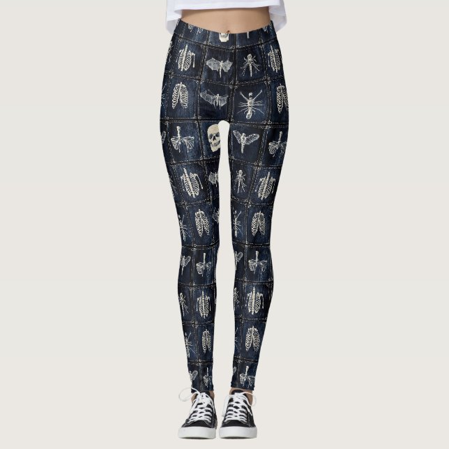 Legging Colcha de jeans com caveiras e insetos (Frente)