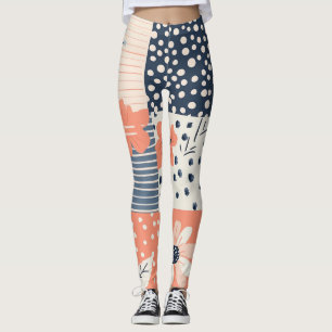Legging Colcha de retalhos florais Coral Navy