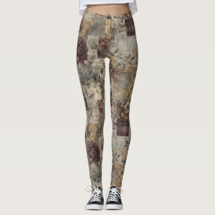Legging Colcha Floral Heritage em Borgonha e Marrom
