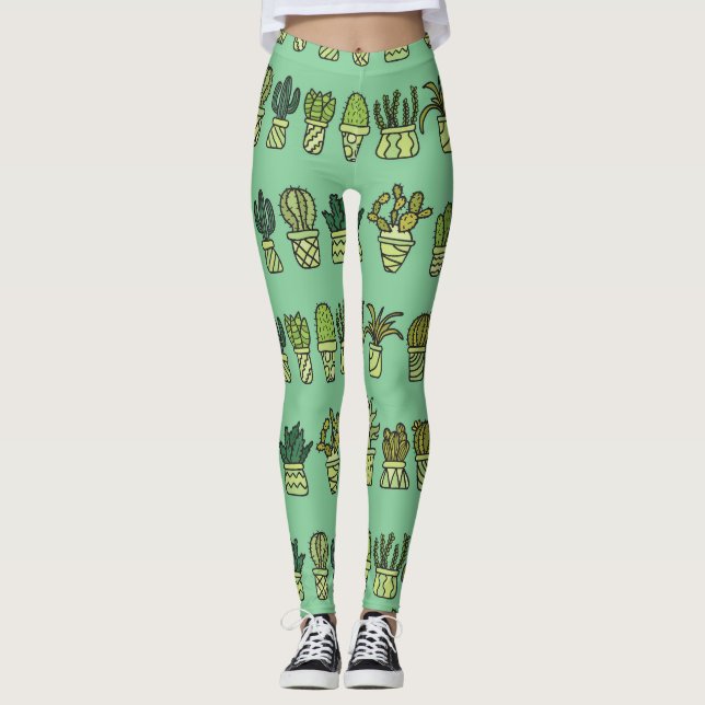 Legging Coleção De Cactus: Conjunto De Portas Desenhado À  (Frente)