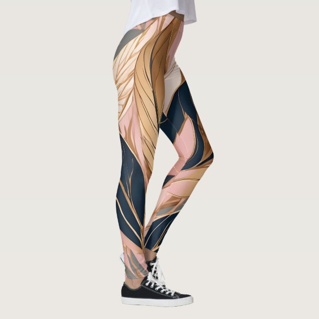 Legging Coleção de Folhas de Boho Moderno Dourado Cor-de-R (Direita)