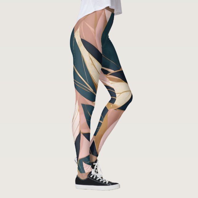 Legging Coleção de Folhas de Trendência Dourada de Boho Co (Direita)