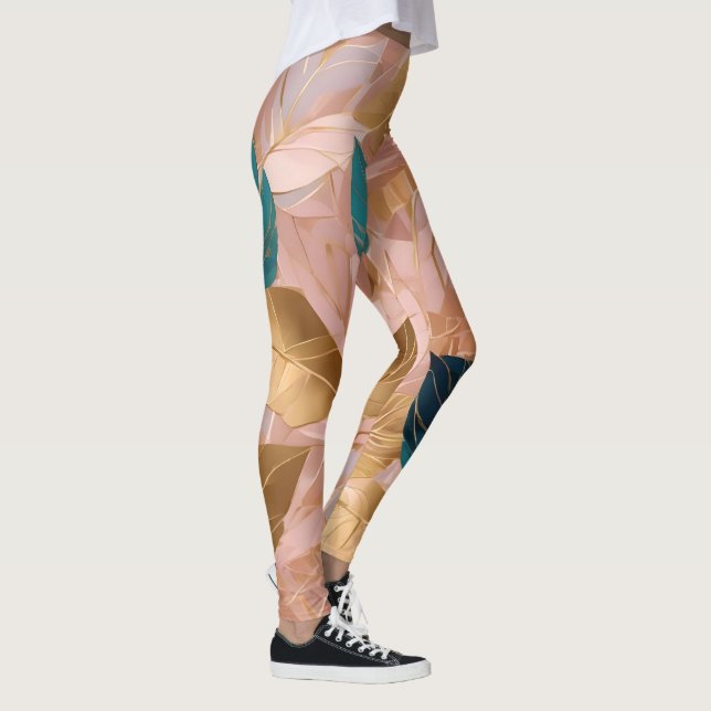 Legging Coleção de Folhas Douradas de Boho Rosa Moderno (Direita)