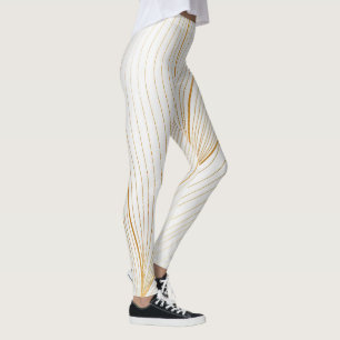 Legging Coleção de Linhas de Folhas Brancas Douradas Moder