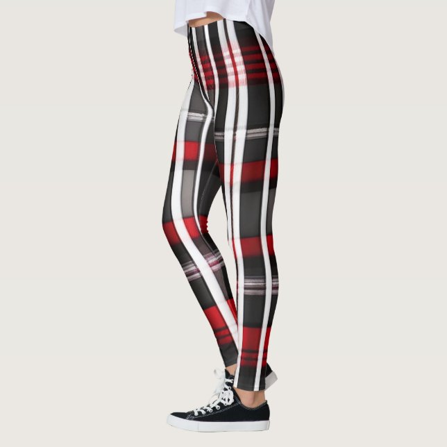 Legging Coleção de Xadrezes Negra Abstrato Vermelha Modern (Esquerda)