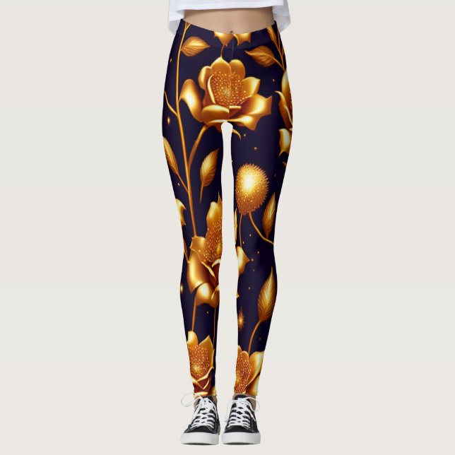 Legging Coleção Moderna de Rosa de Luxury Boho Dourado (Frente)