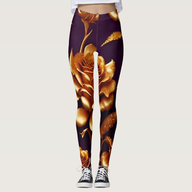 Legging Coleção Moderna de Rosa Dourada de luxo (Frente)