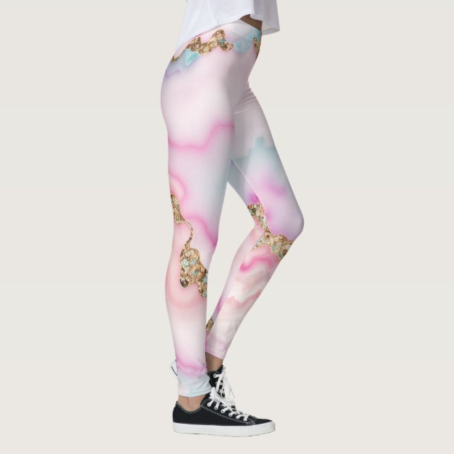 Legging Coleção Popular de Mármore Azul-Cor-de-rosa claro (Direita)