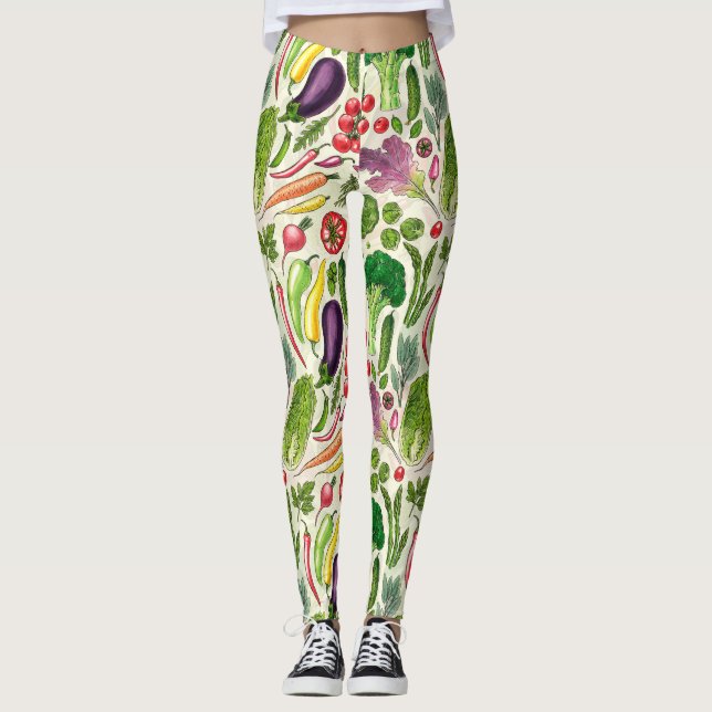 Legging Colheita vegetal e herbácea no jardim a branco (Frente)