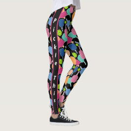 Legging Colher Esta Colorida Perna Preta De Pickleball