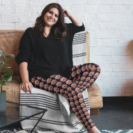 Legging Collarette rosa Dahlia Padrão Floral em preto