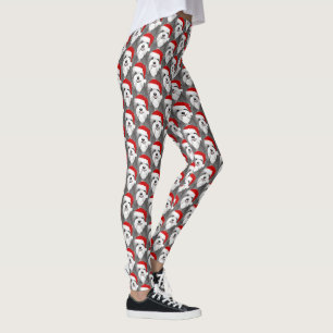Legging Collie Barbudo com Padrão de Natal de Chapéu de Pa