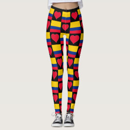 Legging Colômbia Flag Heart Pattern Patriotic Colombian