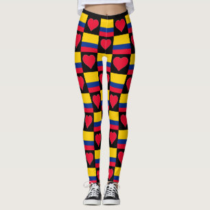Legging Colômbia Flag Heart Pattern Patriotic Colombian