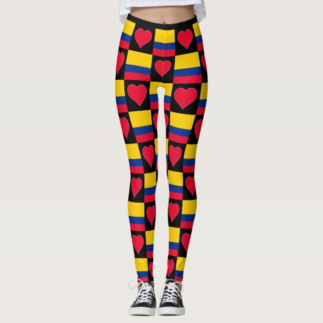 Legging Colômbia Flag Heart Pattern Patriotic Colombian (Frente)