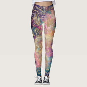 Legging Coloração aquosa e nebulosa de mandala Dourada N