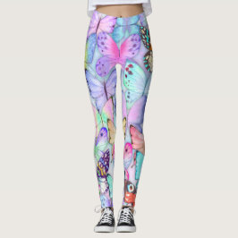 Legging Coloração d'água pintada Borboletas padrão roxo