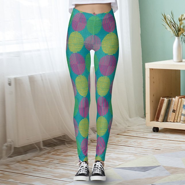 Legging Colorful Geometric Abstract Circles On Teal (Criador carregado)