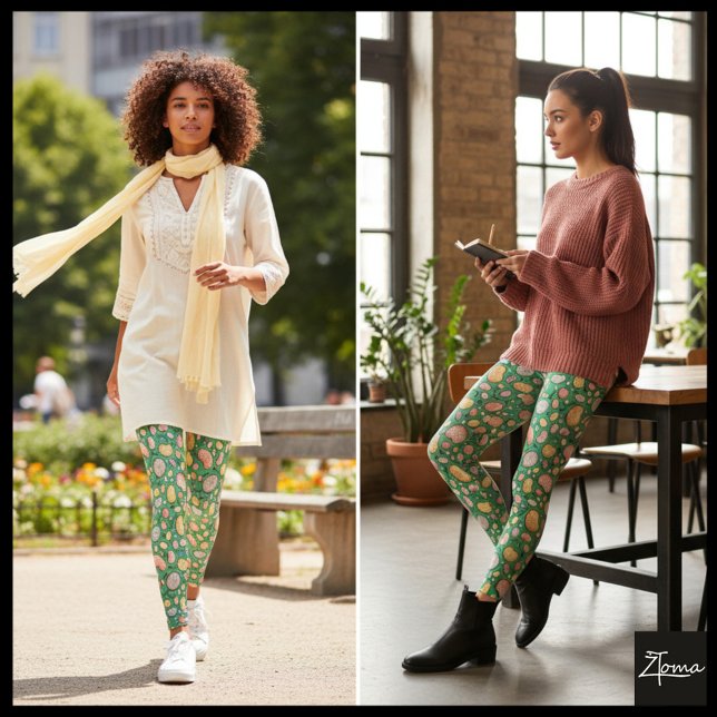 Legging Colorful Organic Pebble Stone Green Repeat Pattern (Criador carregado)