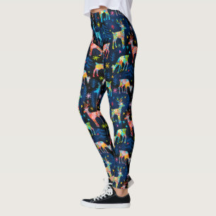 Legging Colorida Deer Chrismas, Floresta de Árvore Estrela