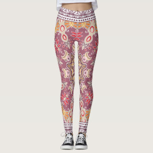 Legging Colorida Doodle Ornamental: Padrão Simétrico de Lo