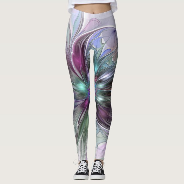 Legging Colorida Fantasy Abstrato Moderna Flor Fractal (Frente)