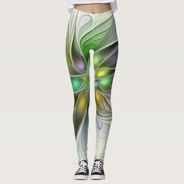 Legging Colorida Fantasy Flor Moderno Abstrato Fractal (Frente)
