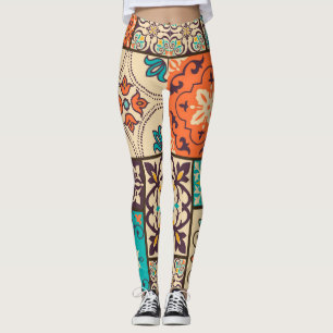 Legging Colorida Patchwork Islâmica: Vintage Azulejo.