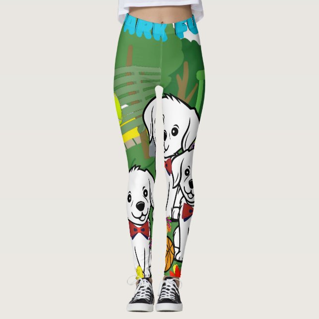 Legging Colorida Trendy White Puppies Park Mulheres (Frente)