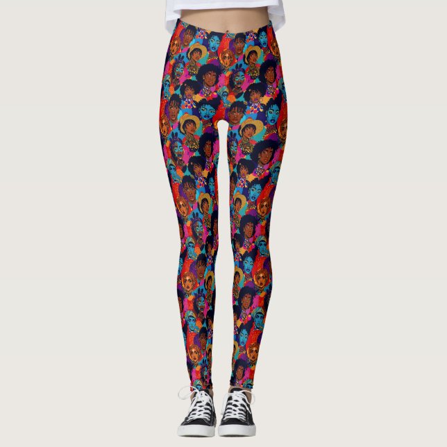 Legging Coloridas mulheres africanas a azul (Frente)