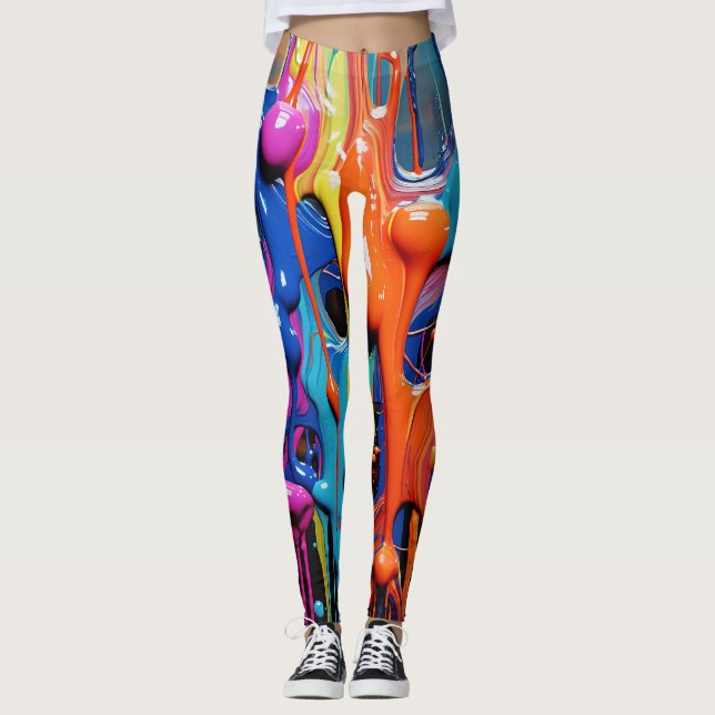 Legging Colorido Abstrato Paint Drips (17) (Frente)