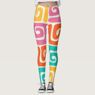 Legging Colorido Geométrico Retro com Redemoinhos e Bold V
