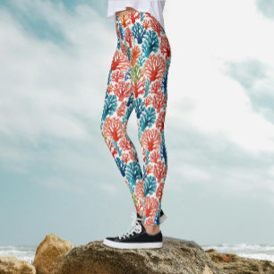 Legging Colorido Moderno Coral Oceano Tropical Aquarela