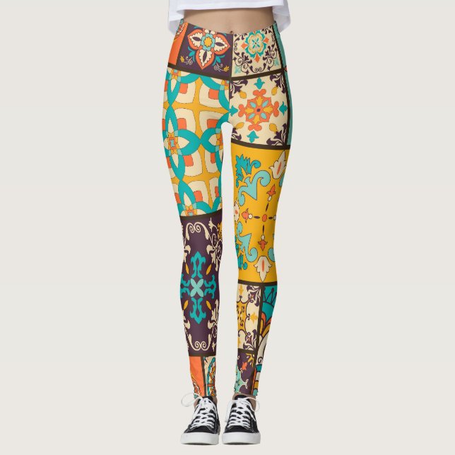 Legging Colorir Azulejo Islâmico sem costura (Frente)