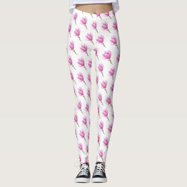 legging com desenho de flor de cerejeira rosa (Frente)