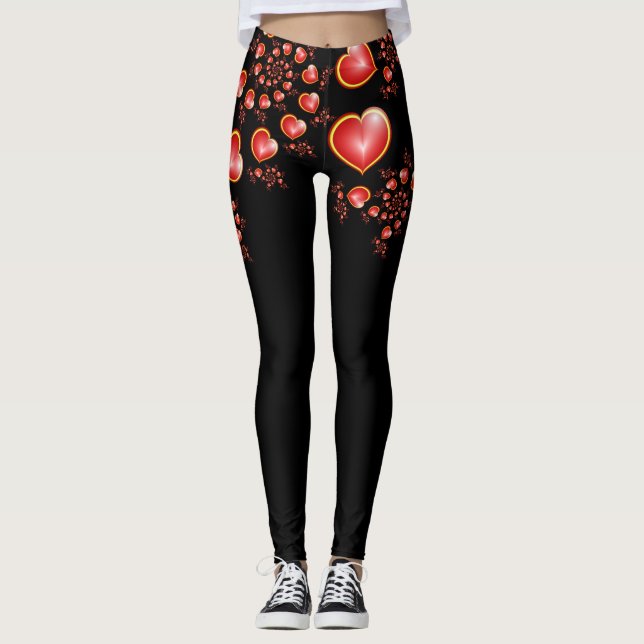 Legging Com muito amor Corações Amarelos Vermelhos Arte Fr (Frente)