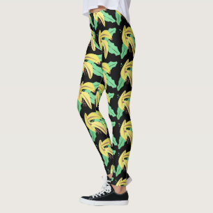 Legging com Padrão de Racho de Banana Amarela