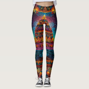 Legging Combinação de Abstrato de Retrato Zodiac & Aztec