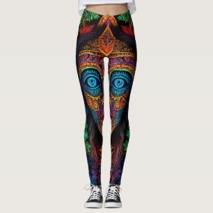 Legging Combinação de Abstrato de Retrato Zodiac & Aztec
