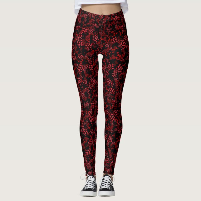 Legging Comfy Yoga - Flores vermelhas escuras (Frente)