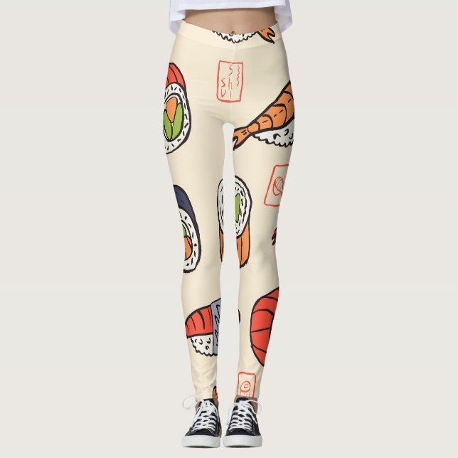 Legging Comida sushi, design de padrão uniforme. (Frente)
