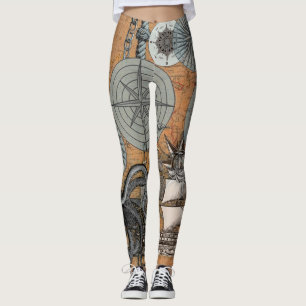 Legging Compass Rosa Vintage Navio Octopus Náutico