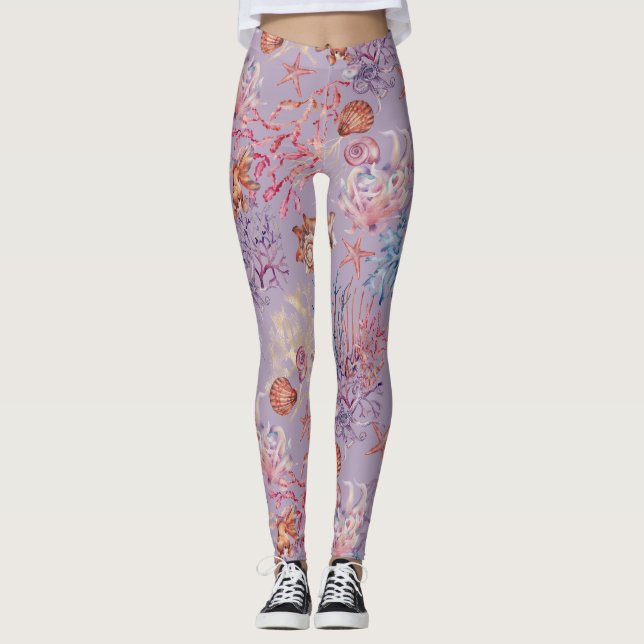 Legging Composição de Aquarela Subaquático Série Design 3 (Frente)