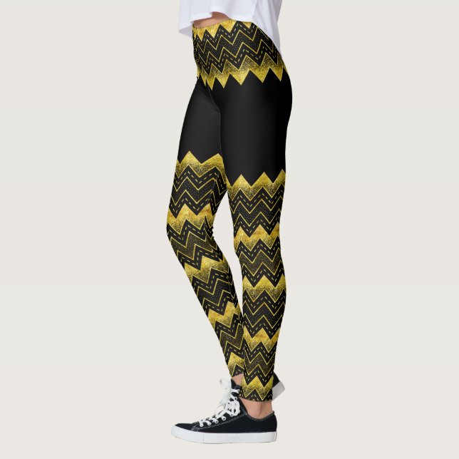 Legging Composição Glitor de Faux Chevron Preto e Dourado (Esquerda)